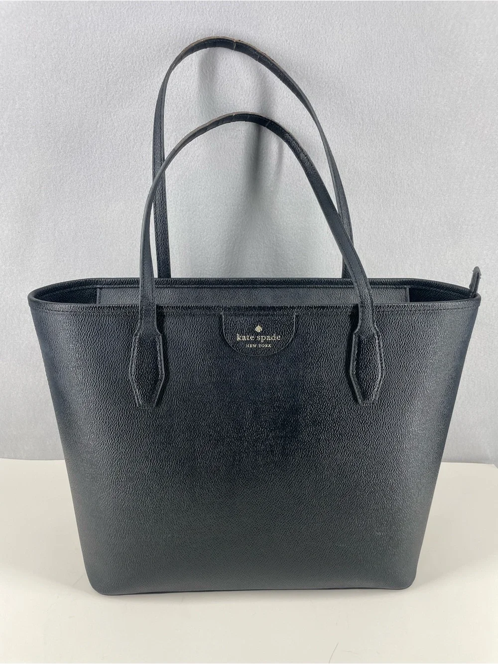 Kate Spade New York Black Tote Zip Top Gold Hardware Double Handles Pockets